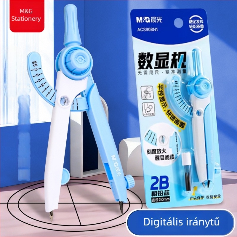 Digitális körző kijelzővel, kreatív dizájn, cserélhető 2B grafit, grafit 2,0 mm vastagság, alkalmas 3–6. osztályos tanulók számára, vizsgára való, modell 908N1