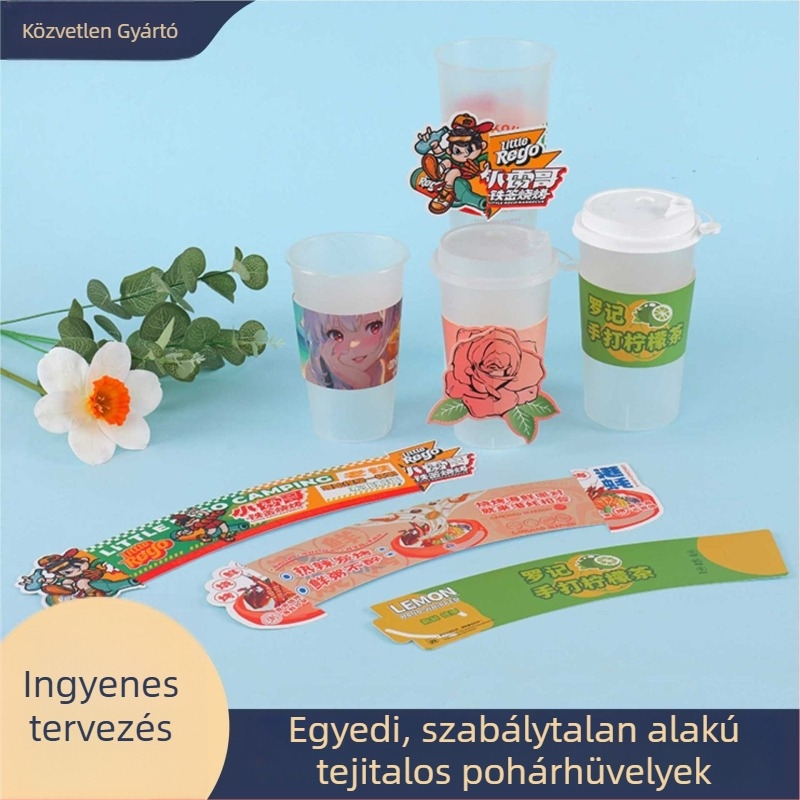 Egyszer használatos tejes tea pohárhüvely logóval, univerzális a népszerű italokhoz, kávé pohárhüvely hullámkartonból, készleten