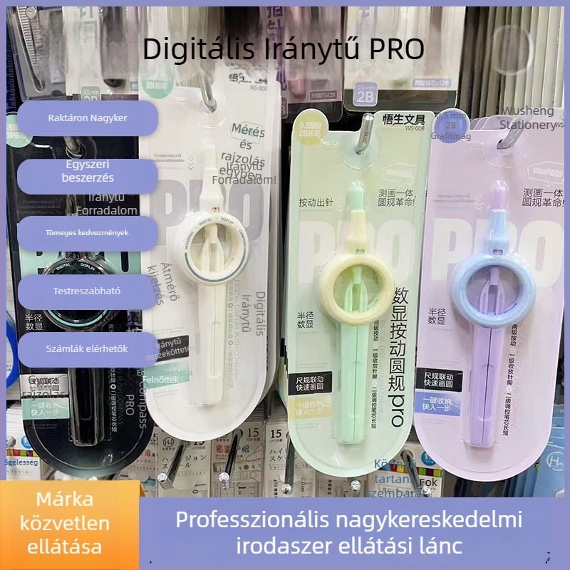 Wusheng digitális kijelzős körző Pro – mindent egyben: vonalzó és körző, visszahúzható tűvel, technológiai tervezés rajzórákhoz
