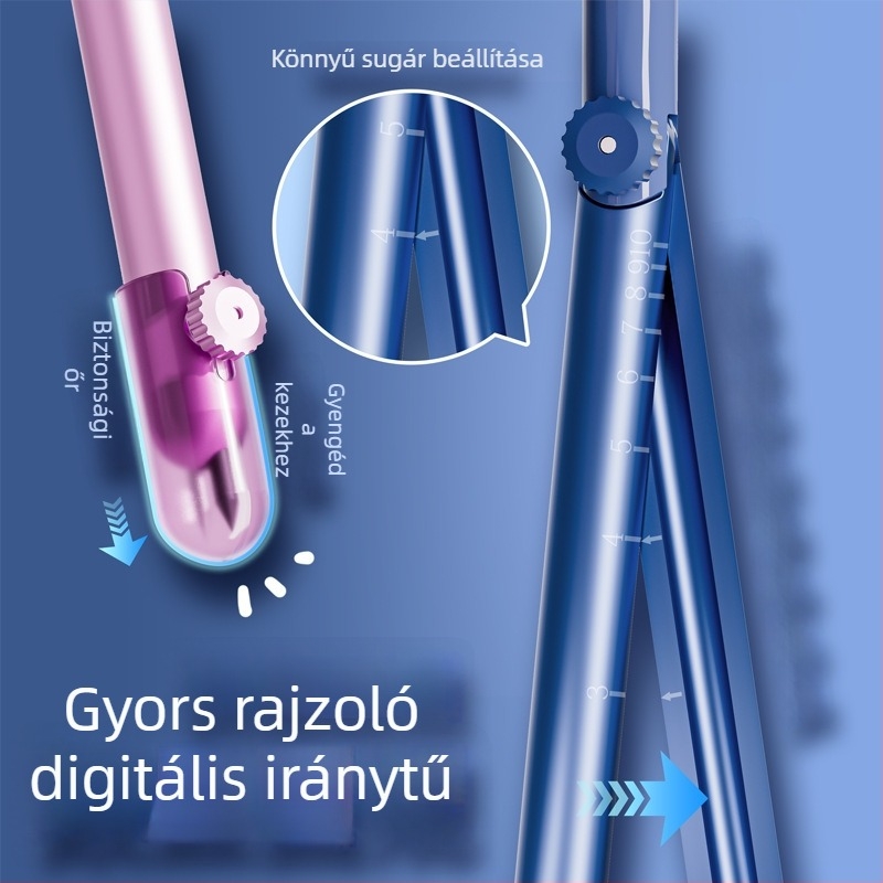 Digitális kijelzős körző beépített vonalzóval — minden egyben, általános iskolás diákoknak, geometriai készlet cserélhető grafitbetétekkel