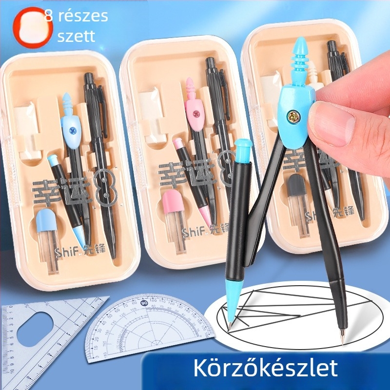 Little Fish Lucky Series rajzszett: körző, háromszög és szögmérő – iskolai dobozos készlet