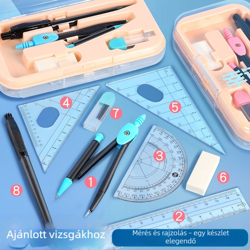 Little Fish Lucky Series rajzszett: körző, háromszög és szögmérő – iskolai dobozos készlet