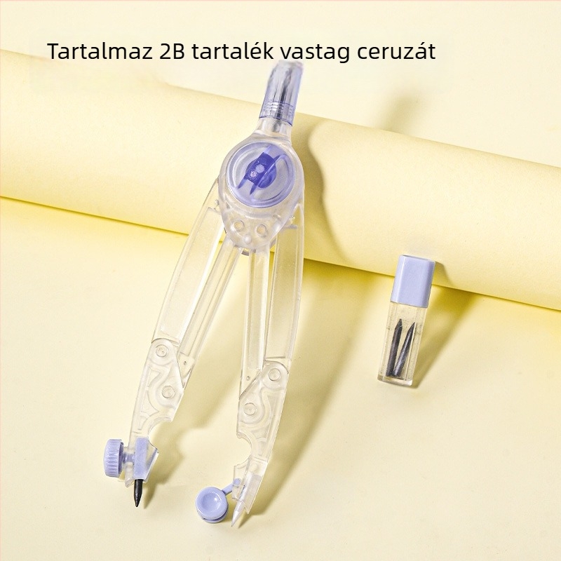 Deli VC862 Műanyag körző átlátszó testtel, 2B grafit ceruza, forgó zárómechanizmus radiusz beállításához, függőleges vonalzó és körrajzoló eszköz