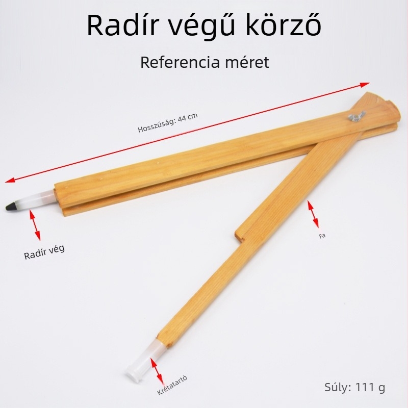Fából készült körző krétatáblához, tanári bemutatókhoz, általános iskolai matematika‑segédeszköz