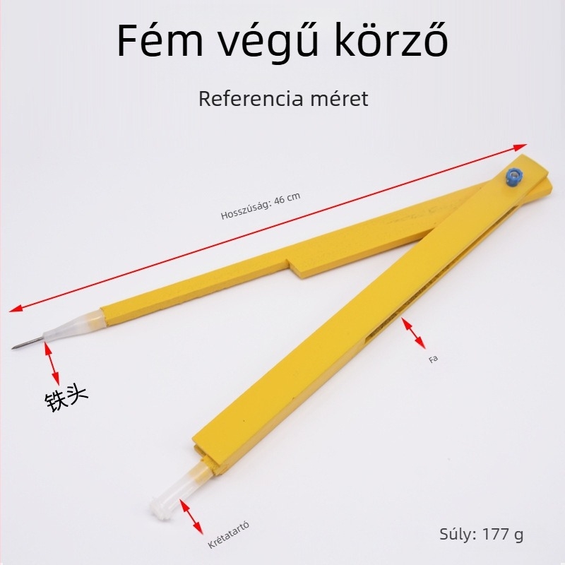 Fából készült körző krétatáblához, tanári bemutatókhoz, általános iskolai matematika‑segédeszköz