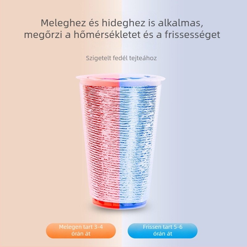 500 ml tej-tea pohárhoz szigetelő ujjvédő, egyszer használatos alumíniumfóliával és pearl cotton habbal – melegen vagy hidegen tartja