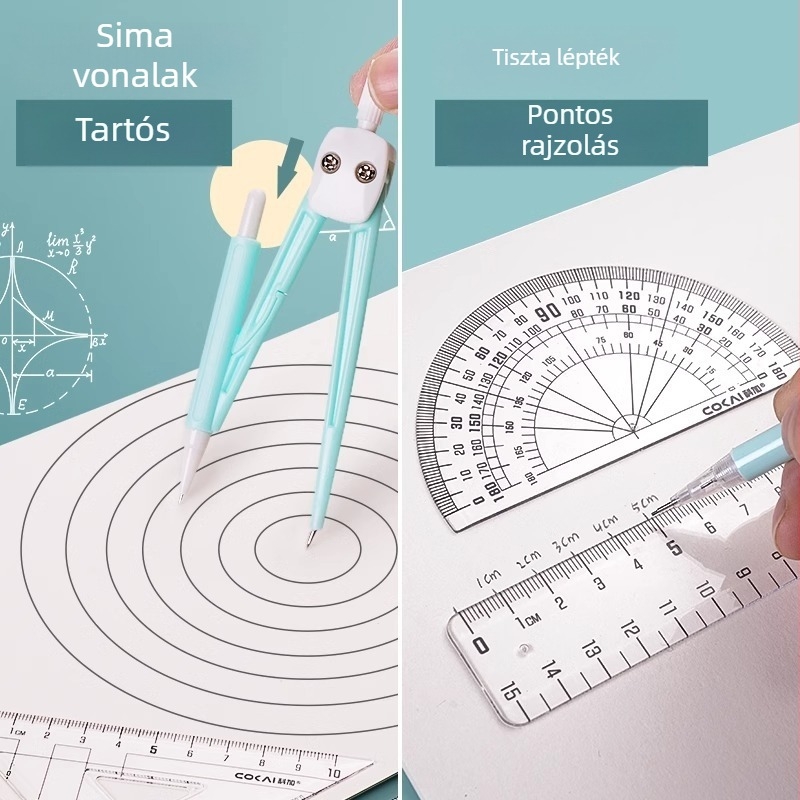 Általános Iskolásoknak Körző és Vonalzó Készlet – Kétfunkciós Tollklip, Körző Doboz és Rajzeszközök