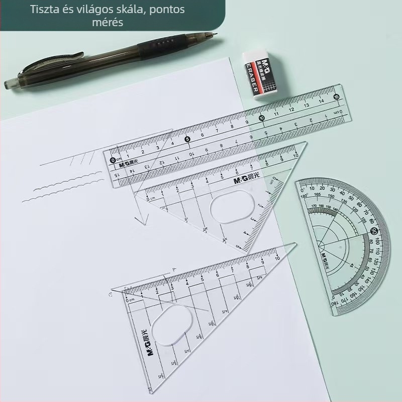 8 darabos irodai készlet: körző, vonalzó készlet, vizsgákhoz megfelelő háromszög és egyenes vonalzó – Geometriai eszközök 790806/90807