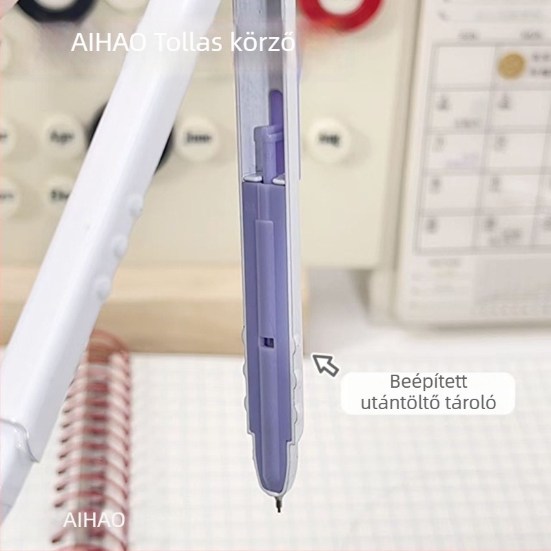Toll-stílusú fémből készült körző, rajzhoz és matematikához, nyomásra kioldó mechanizmussal, általános iskolásoknak