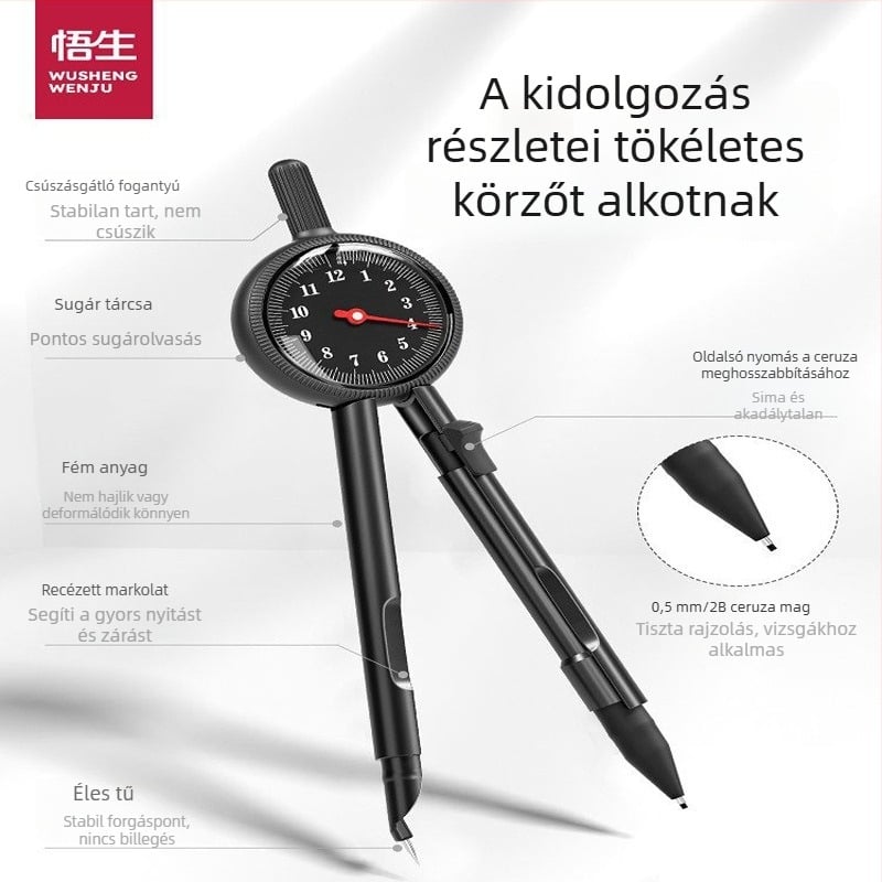 Wusheng fekete technológiájú körző radiusz mutatóval, hordozható vonalzóval és kombinált eszközzel – magas pontosságú skálával