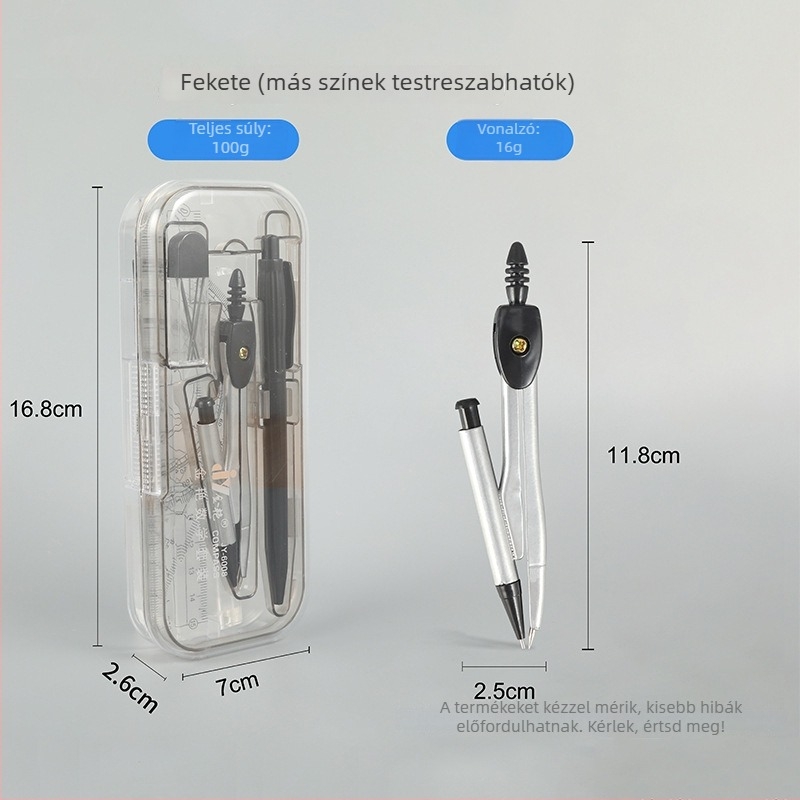 JY-6008: 7-darabos készlet – háromszög- és körző, fém rajzeszközök