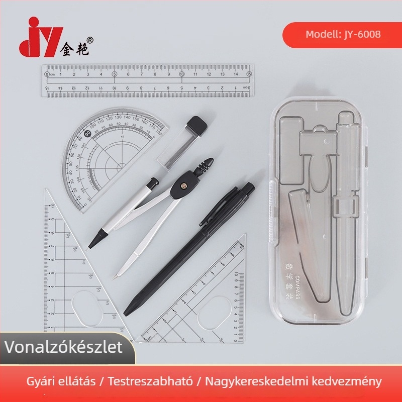 JY-6008: 7-darabos készlet – háromszög- és körző, fém rajzeszközök