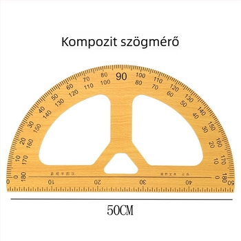 Fából készült oktatóeszközök készlet: háromszög alakú vonalzó, szögmérő, körző — 4 részes osztálytermi bemutató készlet