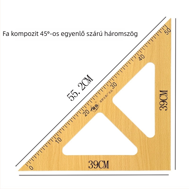 Fából készült oktatóeszközök készlet: háromszög alakú vonalzó, szögmérő, körző — 4 részes osztálytermi bemutató készlet