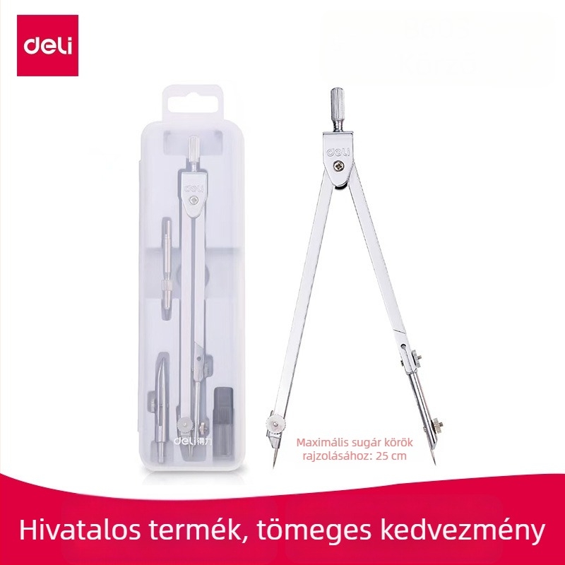Deli 8603 Fém körző rozsdamentes acélcsővel, négy részes készlet gépészeti rajzhoz