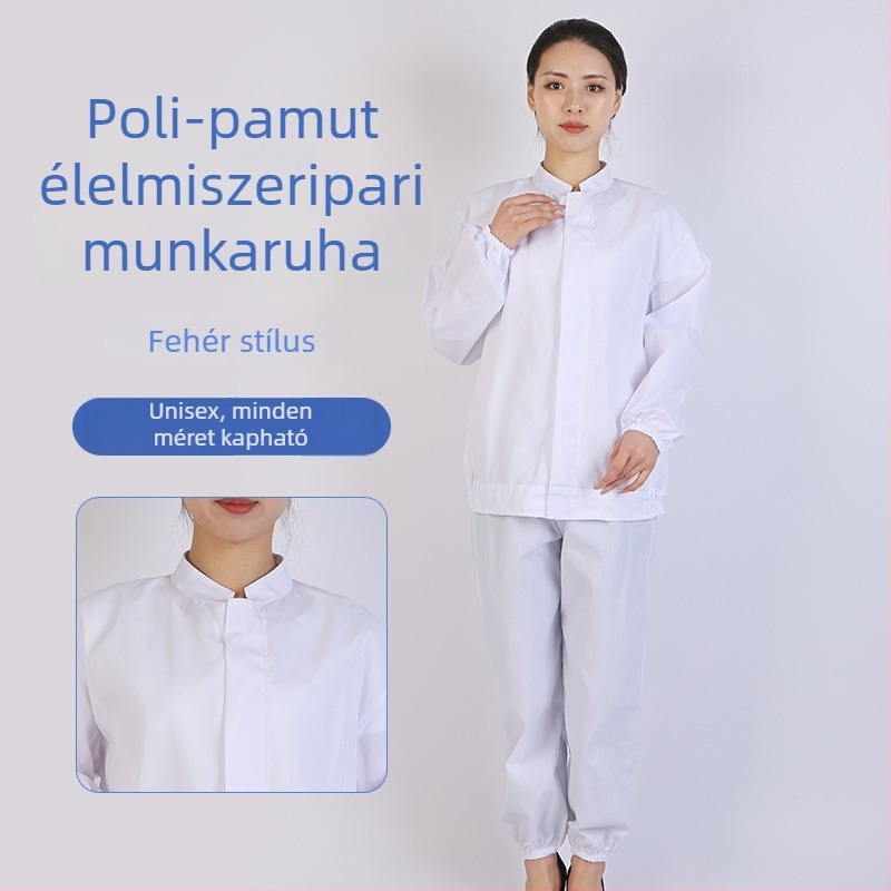 Férfi munkaruházat az élelmiszeripar számára – fehér pamutkeverékből készült, nedvességelvezető