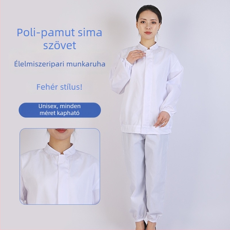 Férfi munkaruházat az élelmiszeripar számára – fehér pamutkeverékből készült, nedvességelvezető