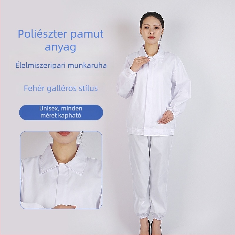 Férfi munkaruházat az élelmiszeripar számára – fehér pamutkeverékből készült, nedvességelvezető