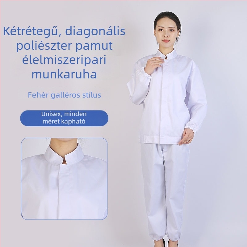 Férfi munkaruházat az élelmiszeripar számára – fehér pamutkeverékből készült, nedvességelvezető