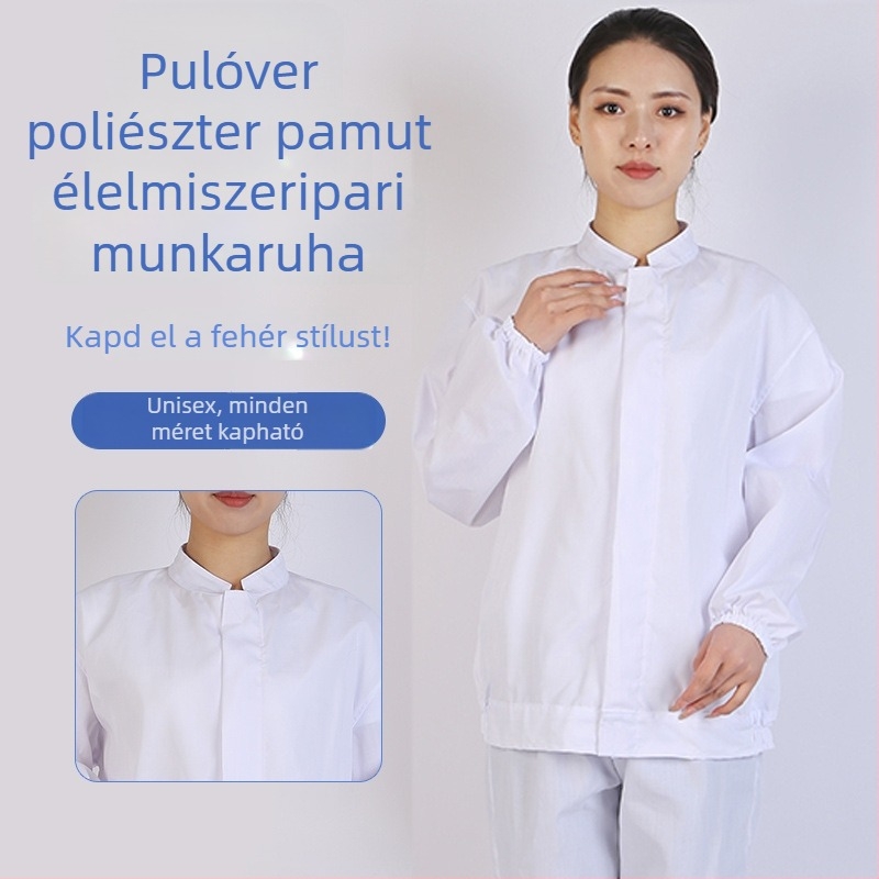 Férfi munkaruházat az élelmiszeripar számára – fehér pamutkeverékből készült, nedvességelvezető