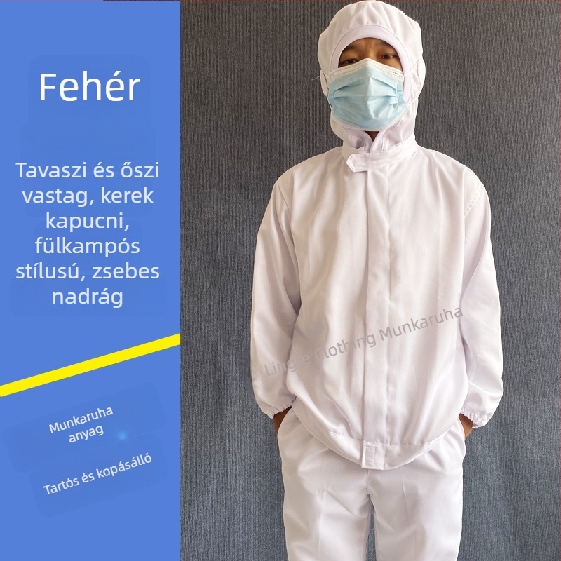 Férfi munkaruházat az élelmiszeripar számára – fehér pamutkeverékből készült, nedvességelvezető