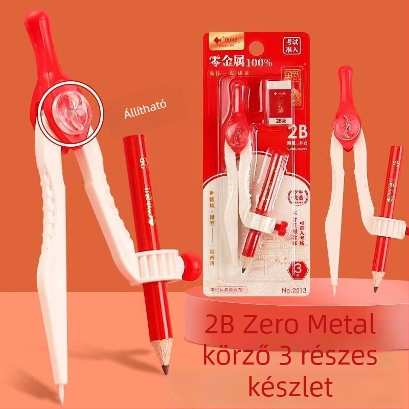 Little Fish sorozat fémmentes körző, háromrészes készlet 2B ceruzával vizsgákhoz