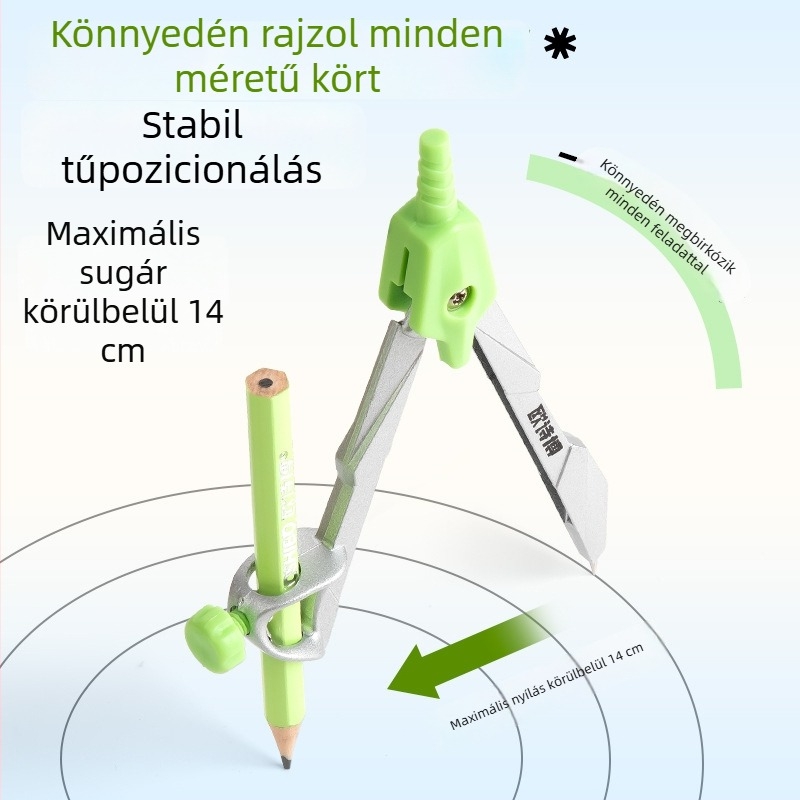Új fémdobozos rajzeszközkészlet: vonalzó, körző, háromszög, átlátszó vonalzó és radír