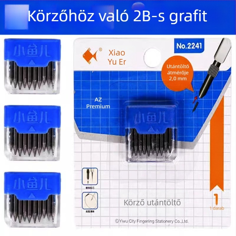 2B grafit töltőcsonkok körzőhöz, 2,0 mm átmérő, univerzális tartalék grafit töltet