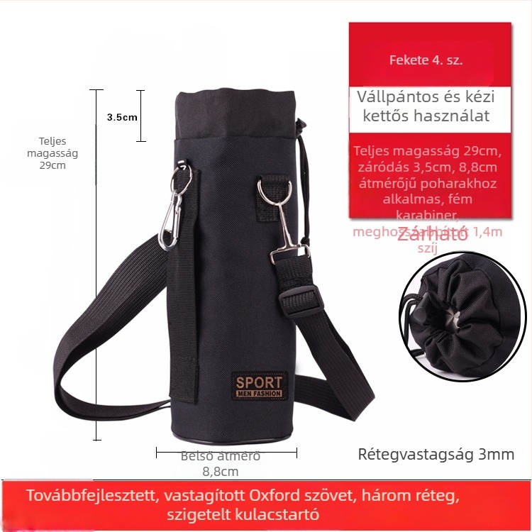 Oxford anyagból készült izolált palacktartó hüvely, vastagított, kopás- és ütésálló, kültéri crossbody hordozáshoz