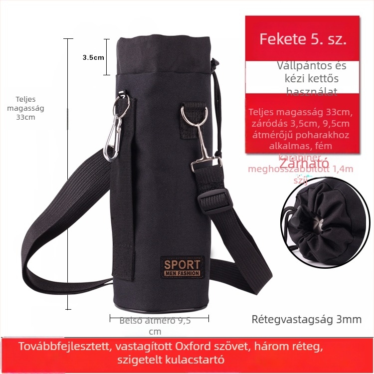 Oxford anyagból készült izolált palacktartó hüvely, vastagított, kopás- és ütésálló, kültéri crossbody hordozáshoz