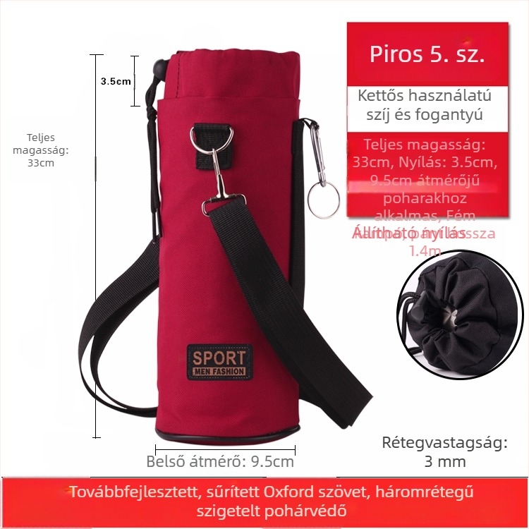 Oxford anyagból készült izolált palacktartó hüvely, vastagított, kopás- és ütésálló, kültéri crossbody hordozáshoz