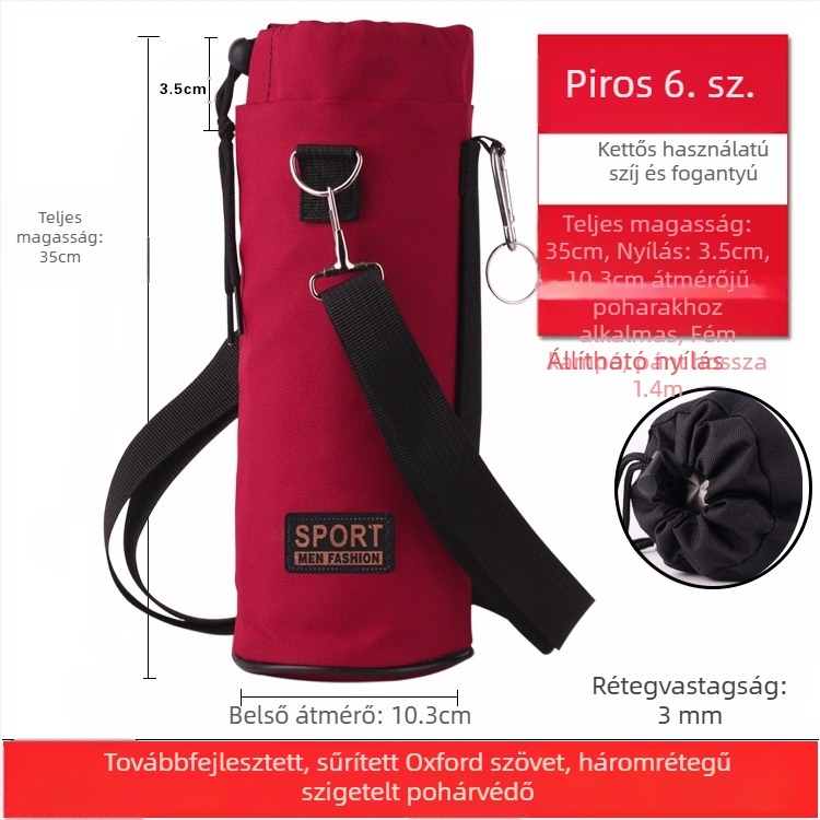 Oxford anyagból készült izolált palacktartó hüvely, vastagított, kopás- és ütésálló, kültéri crossbody hordozáshoz