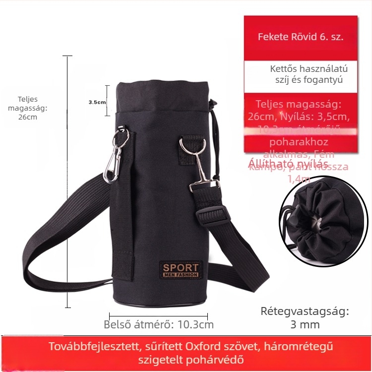Oxford anyagból készült izolált palacktartó hüvely, vastagított, kopás- és ütésálló, kültéri crossbody hordozáshoz