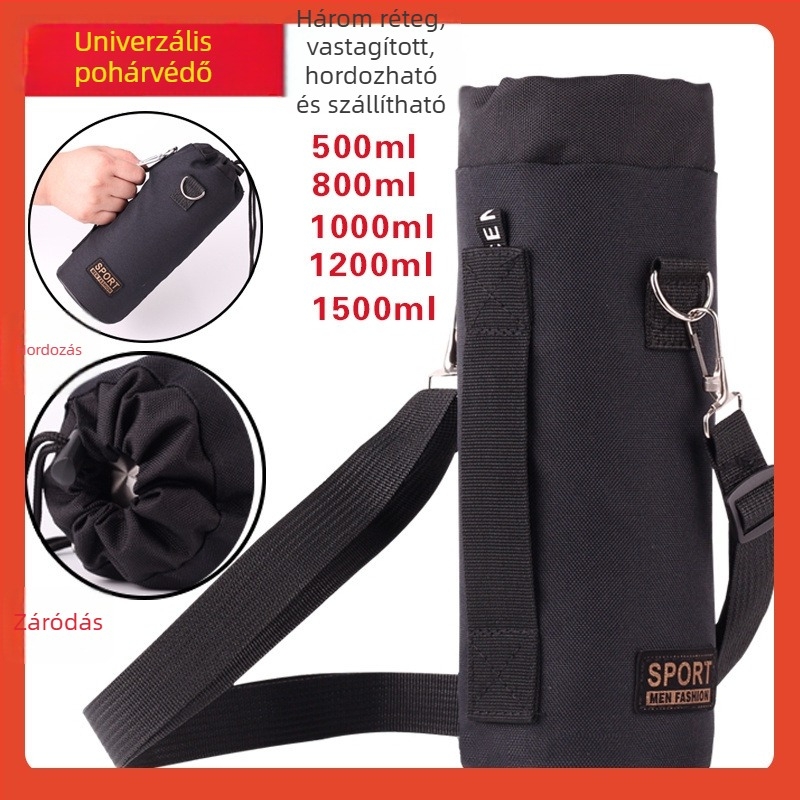 Oxford anyagból készült izolált palacktartó hüvely, vastagított, kopás- és ütésálló, kültéri crossbody hordozáshoz