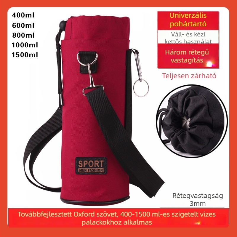 Oxford anyagból készült izolált palacktartó hüvely, vastagított, kopás- és ütésálló, kültéri crossbody hordozáshoz