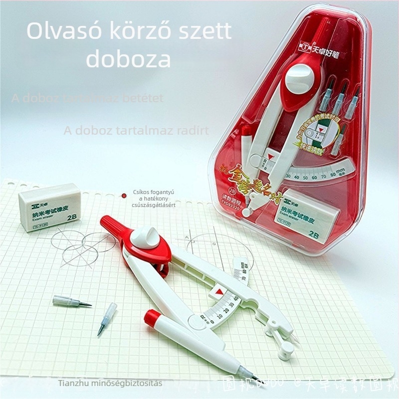 Tanulói körző és vonalzó skálával, tartós matematikai rajzeszköz, fémmentes