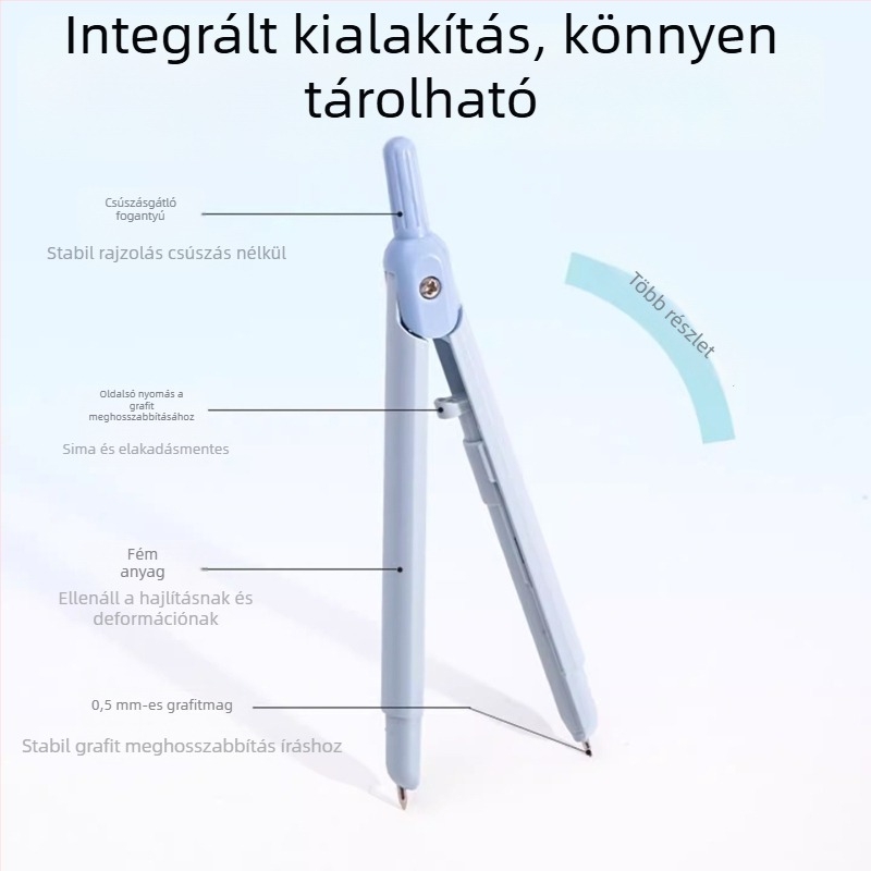 Deli tollal típusú körző, fémből készült körző nyomásra nyíló mechanizmussal, rajzhoz és tervezéshez