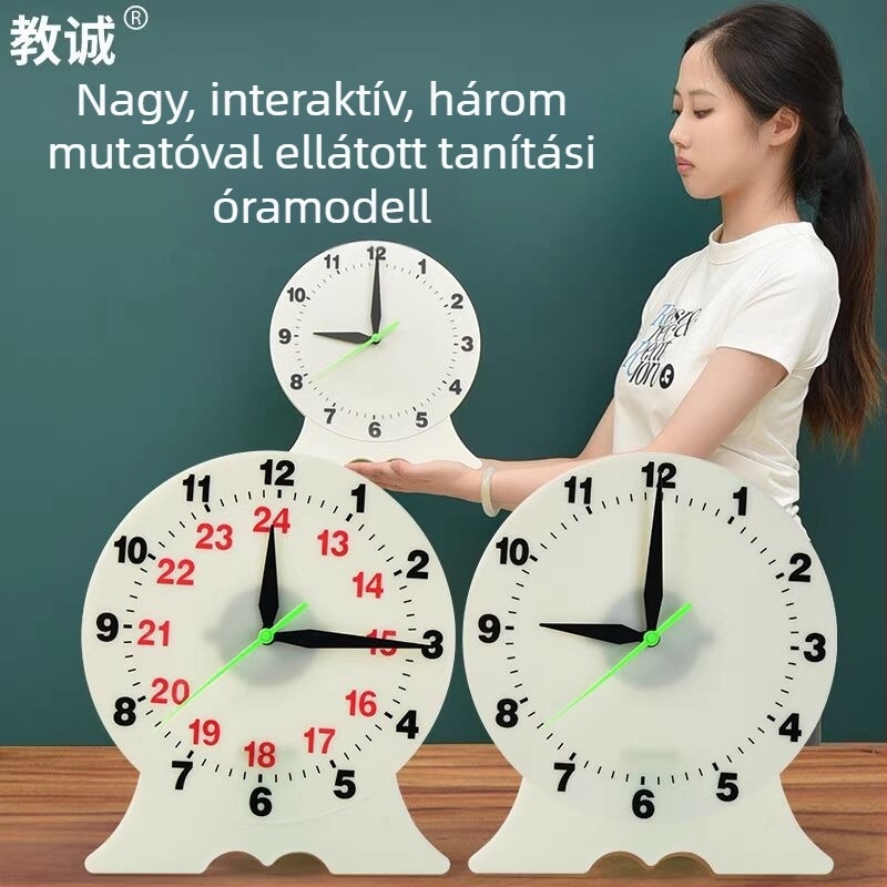 Három mutatós óra modell 24/12-es számlappal – oktatási óra matematikához