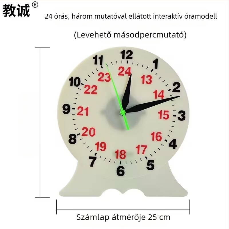 Három mutatós óra modell 24/12-es számlappal – oktatási óra matematikához