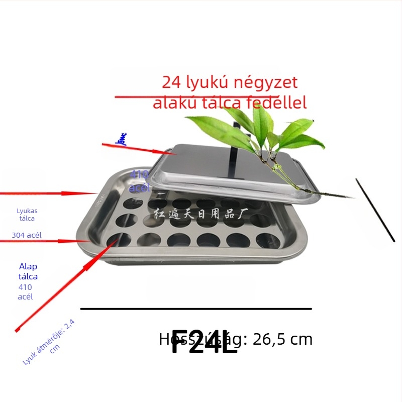Rozsdamentes acélból készült borospohár tartó, négyzet alakú tálca lyukakkal, 24–77 lyuk