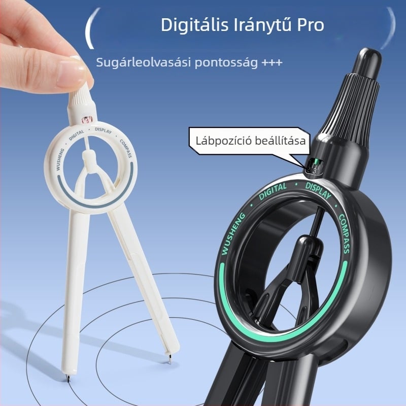Fejlesztett digitális kijelzős körző, szettel gyerekeknek, tartalmaz 2B ceruzát és magas pontosságú vonalzót