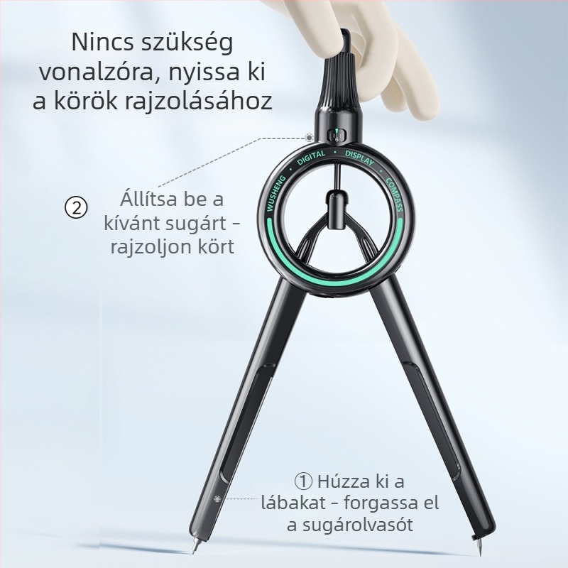 Fejlesztett digitális kijelzős körző, szettel gyerekeknek, tartalmaz 2B ceruzát és magas pontosságú vonalzót