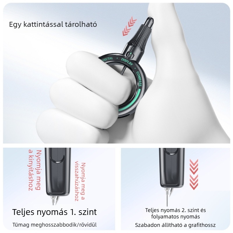 Fejlesztett digitális kijelzős körző, szettel gyerekeknek, tartalmaz 2B ceruzát és magas pontosságú vonalzót
