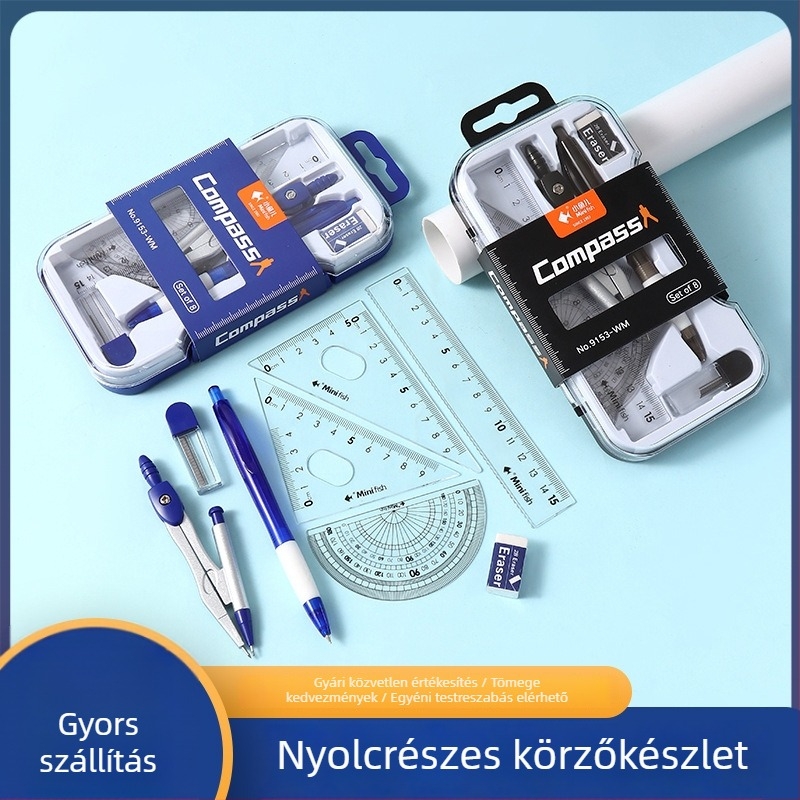 8 darabos körző- és vonalzókészlet lányoknak – tartós rajzkészlet vizsgákhoz