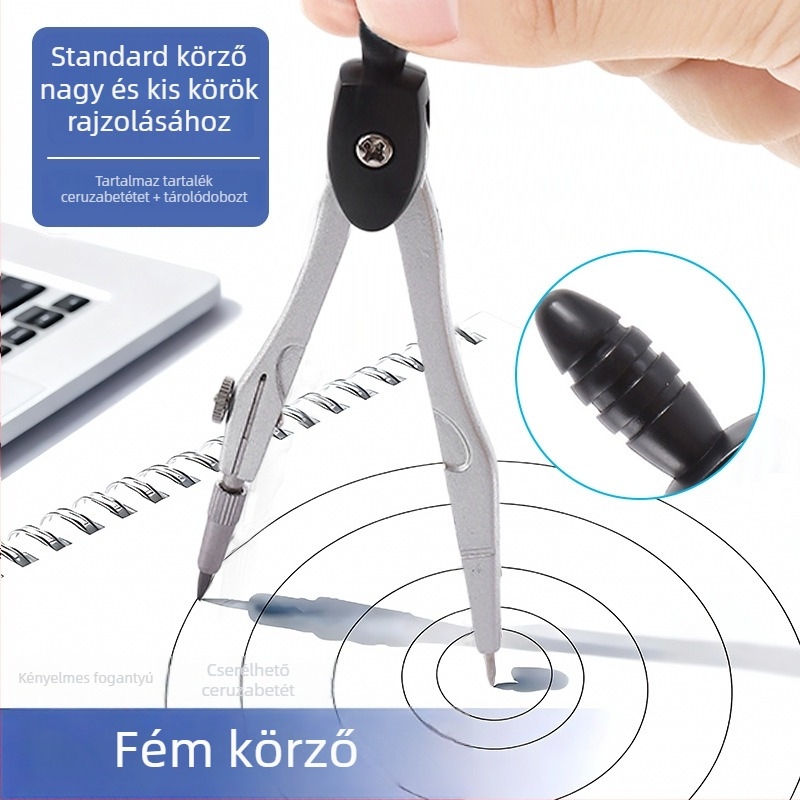 Körző és vonalzó készlet, professzionális rajzeszköz minimalistikus stílusban, gyerekeknek és diákoknak.