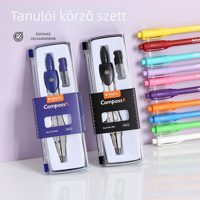 Körző és vonalzó készlet, professzionális rajzeszköz minimalistikus stílusban, gyerekeknek és diákoknak.