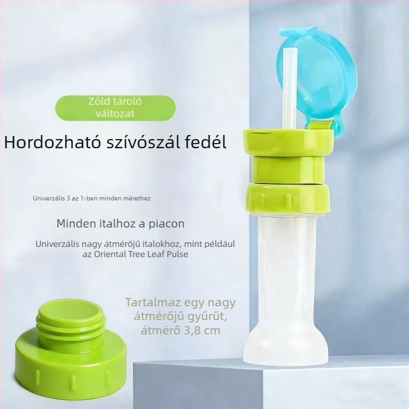 3‑in‑1 szívószálas üvegfedél, széles nyakú adapterrel és gyerekeknek készült száját átalakító fedél, Oriental Leaf dizájn