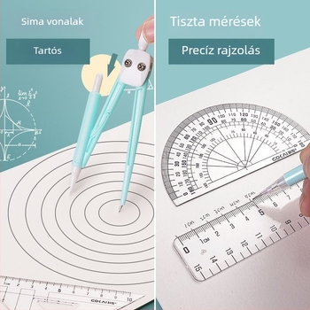 Diák compass és vonalzó készlet – háromszögvonalzó rajzhoz és geometriához, 6. osztályos diák