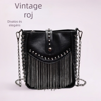 Női láncos táska bojtokkal, vintage crossbody bucket bag, kiváló minőségű mindennapi válltáska