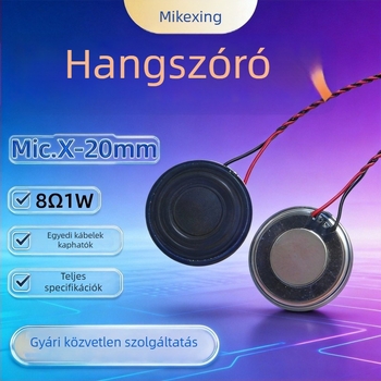 20 mm-es kompakt hangszóró belső mágneses áramkörrel, 8 Ω, 1–2 W, terminálvezetékekkel, biztonsági megfigyeléshez és hangos értesítésekhez, erőteljes mély hang